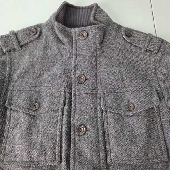 Fossil Mens Wool Military Field Jacket Gray Size XL Epaulet Button Up Coat - Picture 4 of 11